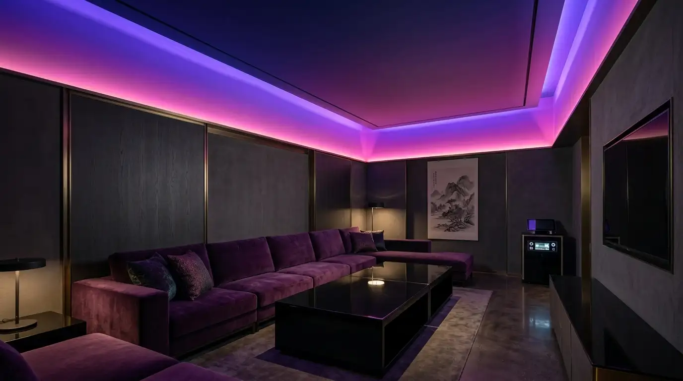 강남 라이징 쩜오 역삼동 트렌디 프라이빗 룸 와이드샷 네온 보라 LED Rising 활기 컨셉 인테리어